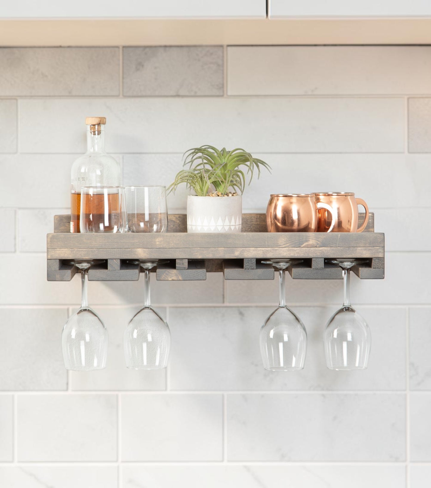Cask & Timber Stemware Wine Glass Rack: Handcrafted Solid Wood Stemware Holder – Wall Mounted Rustic Bar Storage