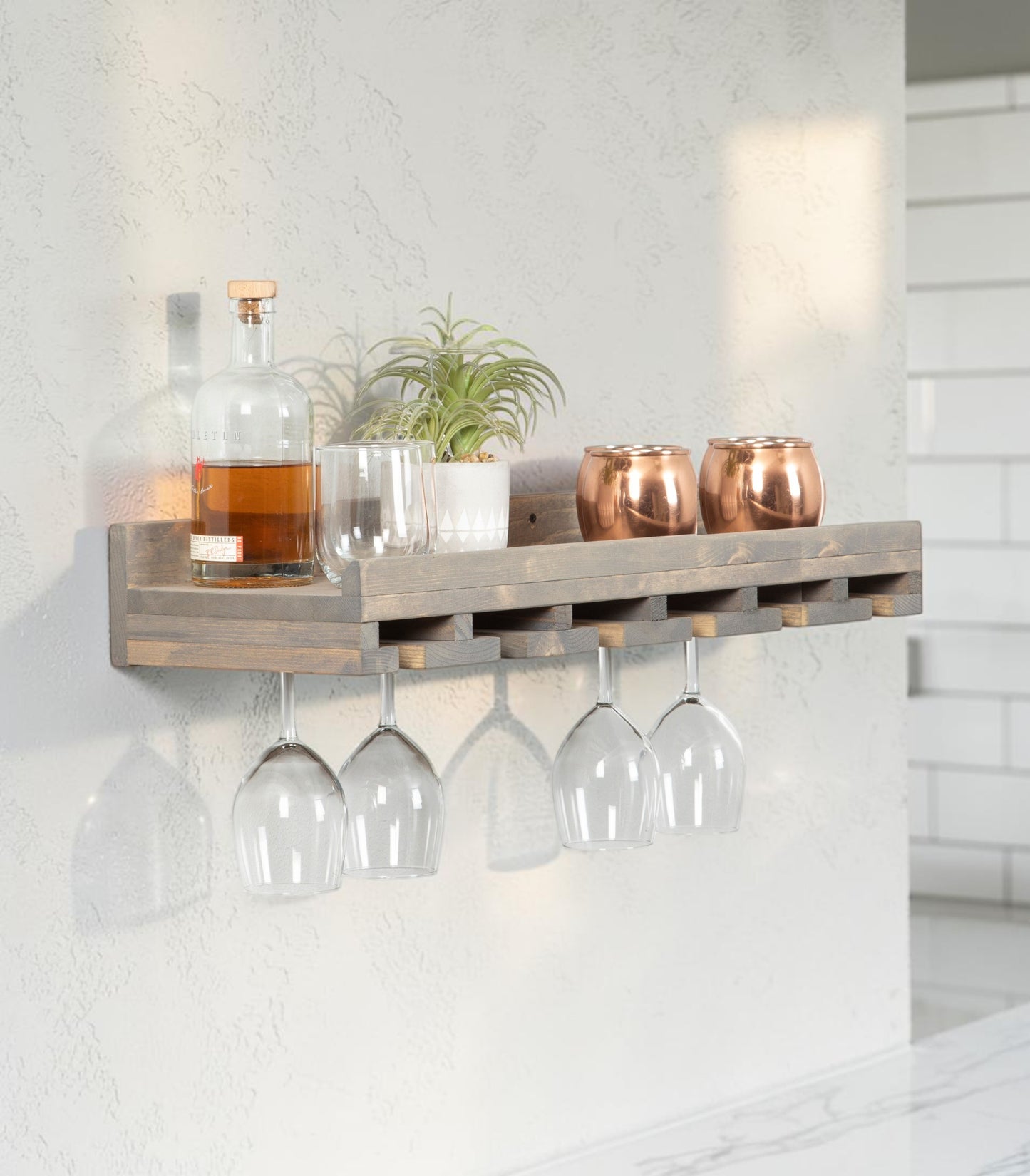 Cask & Timber Stemware Wine Glass Rack: Handcrafted Solid Wood Stemware Holder – Wall Mounted Rustic Bar Storage
