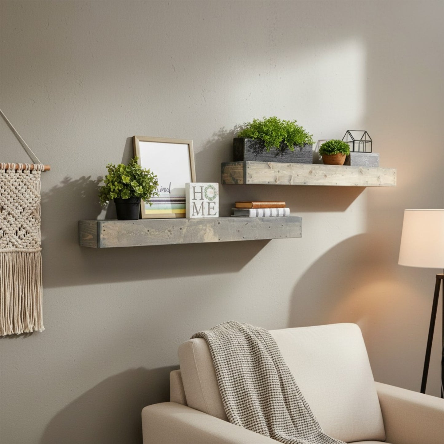 Wood Floating Box Shelves: Set of 2 Handcrafted Solid Wood Shadow Box Shelves – Farmhouse Wall Display