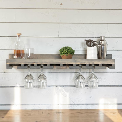 Cask & Timber Stemware Wine Glass Rack: Handcrafted Solid Wood Stemware Holder – Wall Mounted Rustic Bar Storage