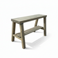Solid wood furniture entryway bench with dark walnut top, white legs, and lower floating shelf in modern rustic style.