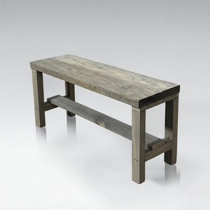 Rustic solid wood entryway bench in grey and white, handmade wood furniture with modern rustic style.