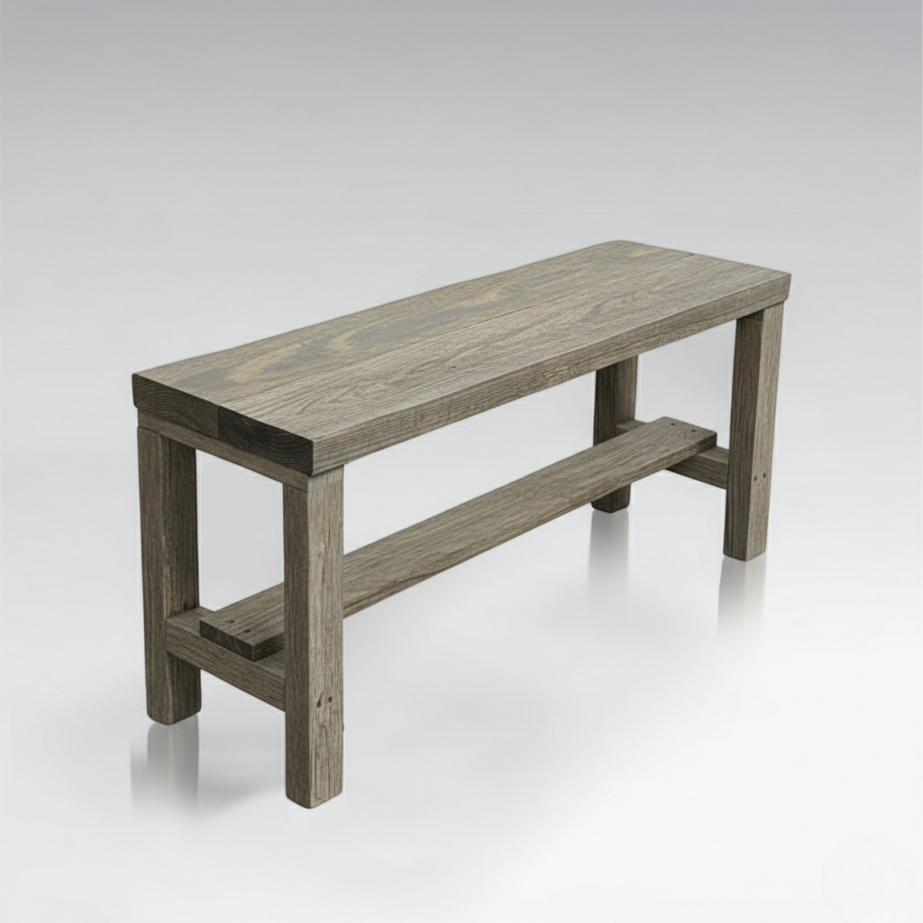 Rustic solid wood entryway bench in grey and white, handmade wood furniture with modern rustic style.