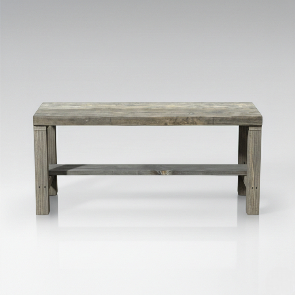 Rustic solid wood entryway bench in grey and white, handmade wood furniture with modern rustic style.