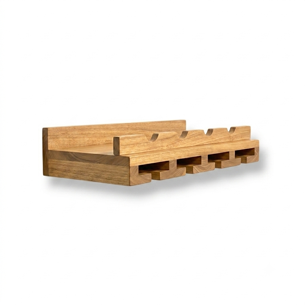 Bottle Holder + Stemware Storage Wine Rack: Cask & Timber All-in-One Wall Mounted Wine Station – Handcrafted Solid Wood
