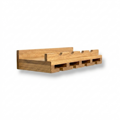 Bottle Holder + Stemware Storage Wine Rack: Cask & Timber All-in-One Wall Mounted Wine Station – Handcrafted Solid Wood