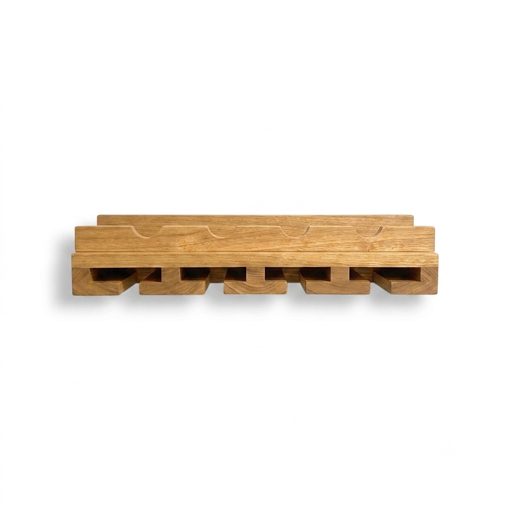 Bottle Holder + Stemware Storage Wine Rack: Cask & Timber All-in-One Wall Mounted Wine Station – Handcrafted Solid Wood