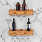 Set of 2 Wall Mounted Wine Racks with Side-Load Stemware Holder, Solid Wood Floating Shelves with Glass Storage