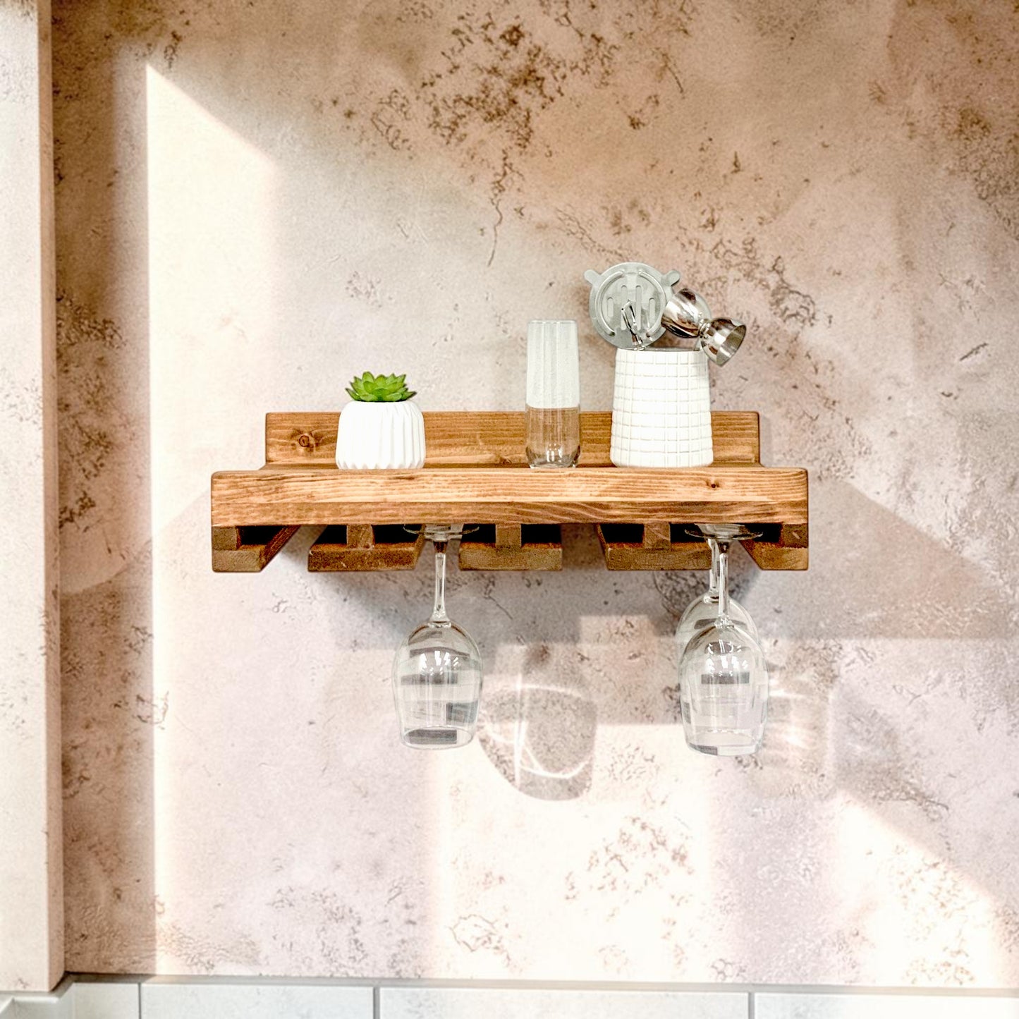 Cask & Timber Stemware Wine Glass Rack: Handcrafted Solid Wood Stemware Holder – Wall Mounted Rustic Bar Storage