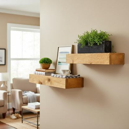 Wood Floating Box Shelves: Set of 2 Handcrafted Solid Wood Shadow Box Shelves – Farmhouse Wall Display