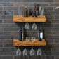 Set of 2 Wall Mounted Wine Racks with Side-Load Stemware Holder, Solid Wood Floating Shelves with Glass Storage