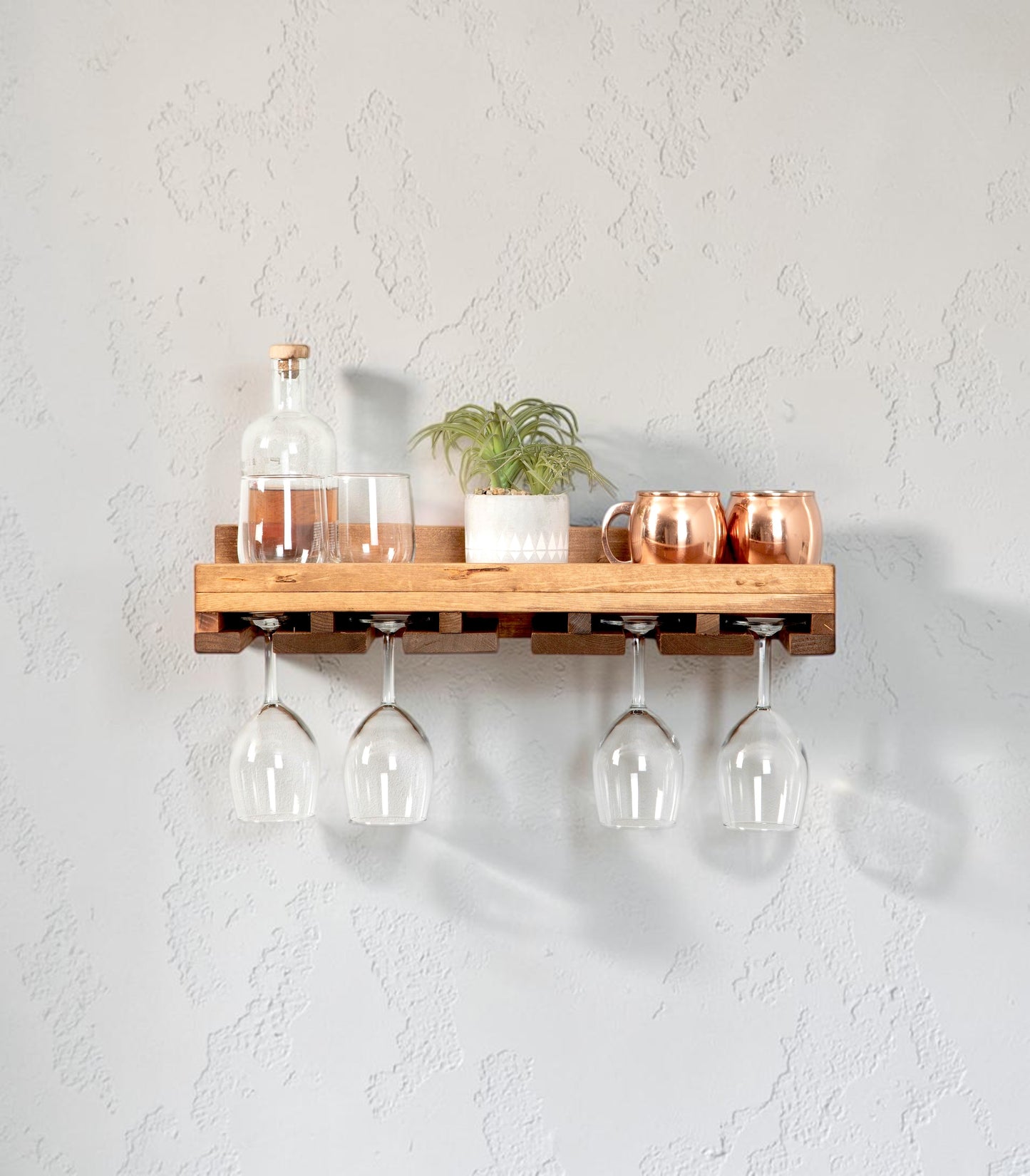 Cask & Timber Stemware Wine Glass Rack: Handcrafted Solid Wood Stemware Holder – Wall Mounted Rustic Bar Storage