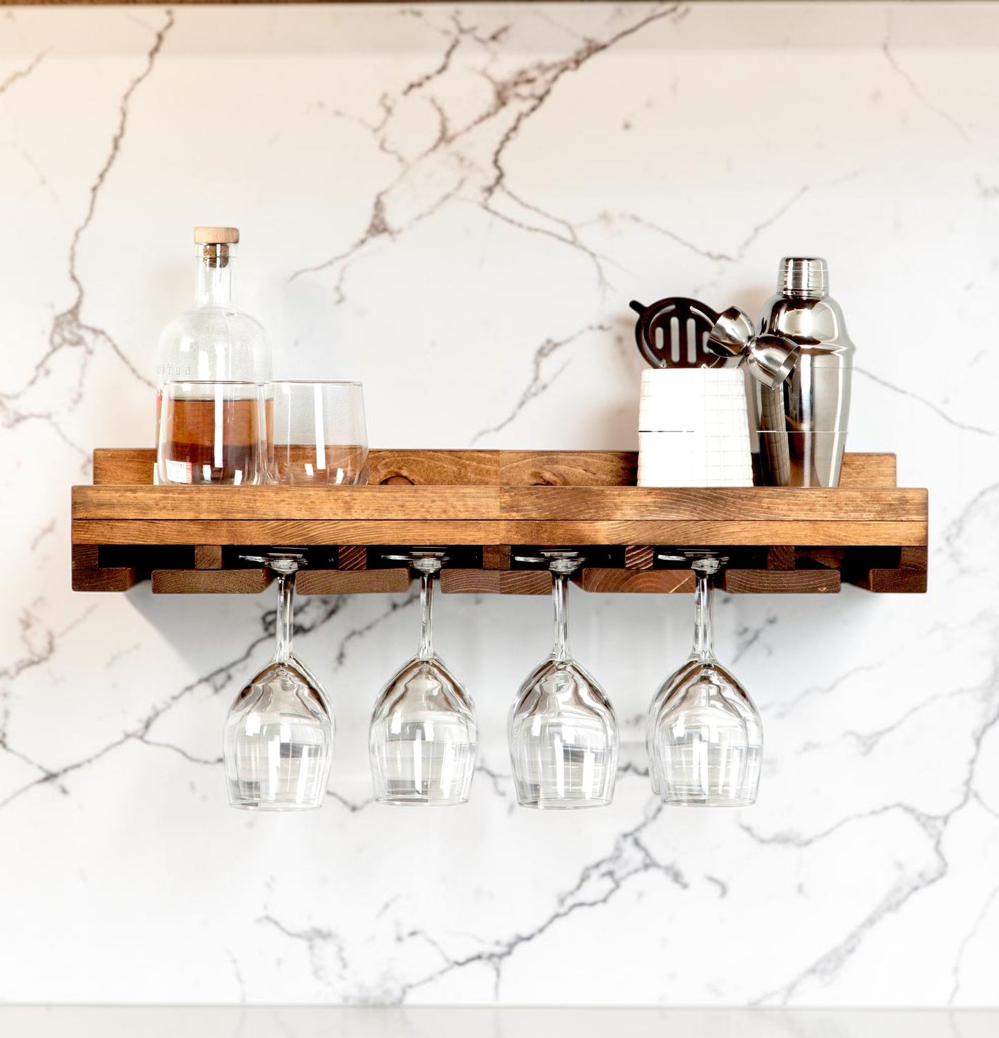 Cask & Timber Stemware Wine Glass Rack: Handcrafted Solid Wood Stemware Holder – Wall Mounted Rustic Bar Storage