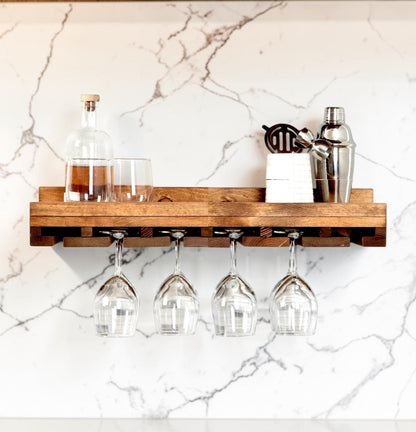Cask & Timber Stemware Wine Glass Rack: Handcrafted Solid Wood Stemware Holder – Wall Mounted Rustic Bar Storage