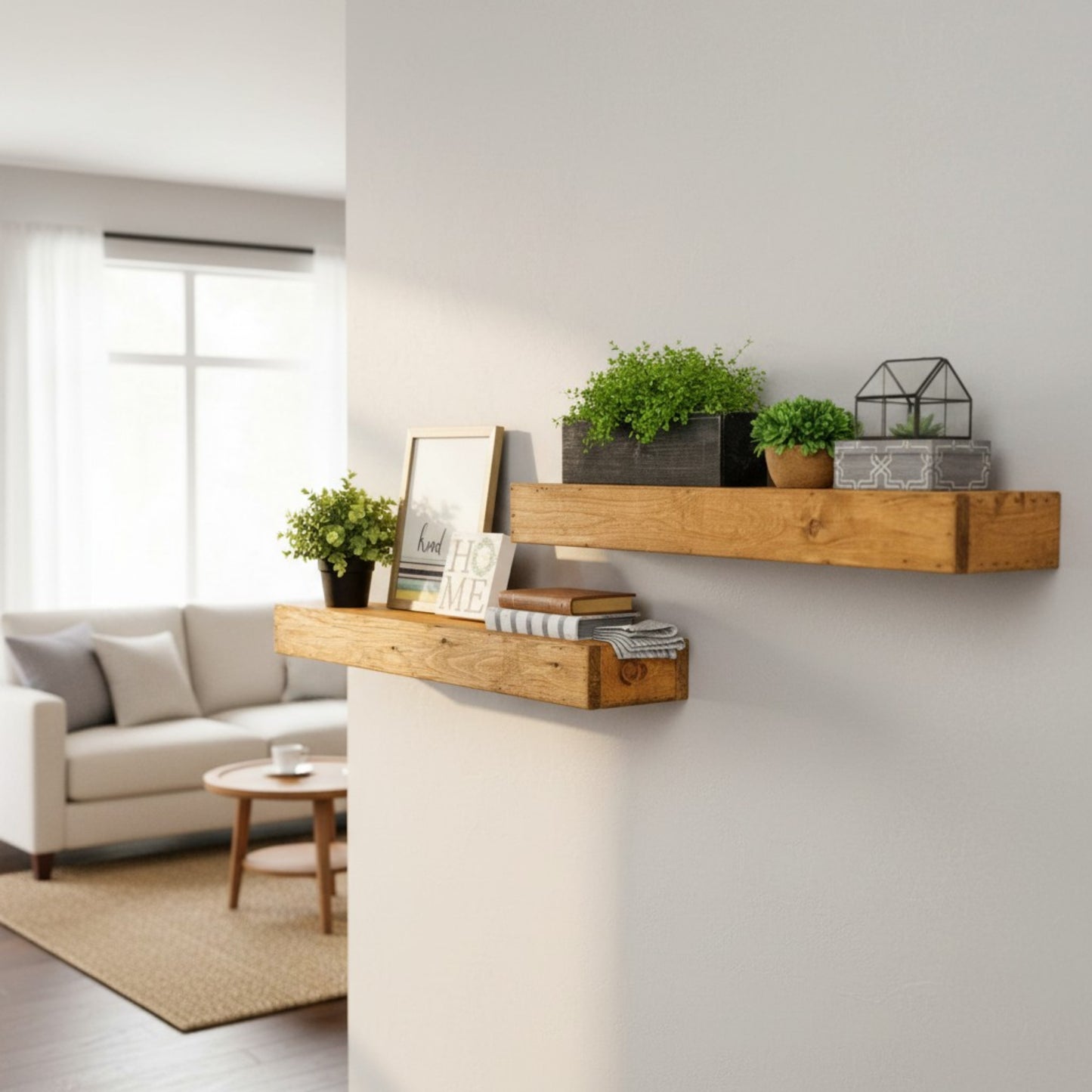 Wood Floating Box Shelves: Set of 2 Handcrafted Solid Wood Shadow Box Shelves – Farmhouse Wall Display