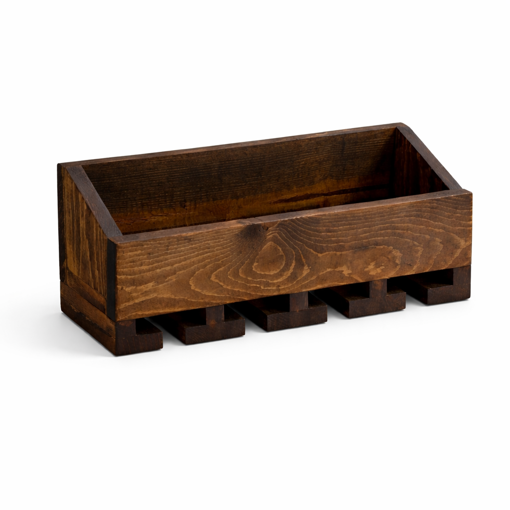 Solid wood handmade wall-mounted wine rack with floating shelf and hanging stemware holder in modern rustic style.