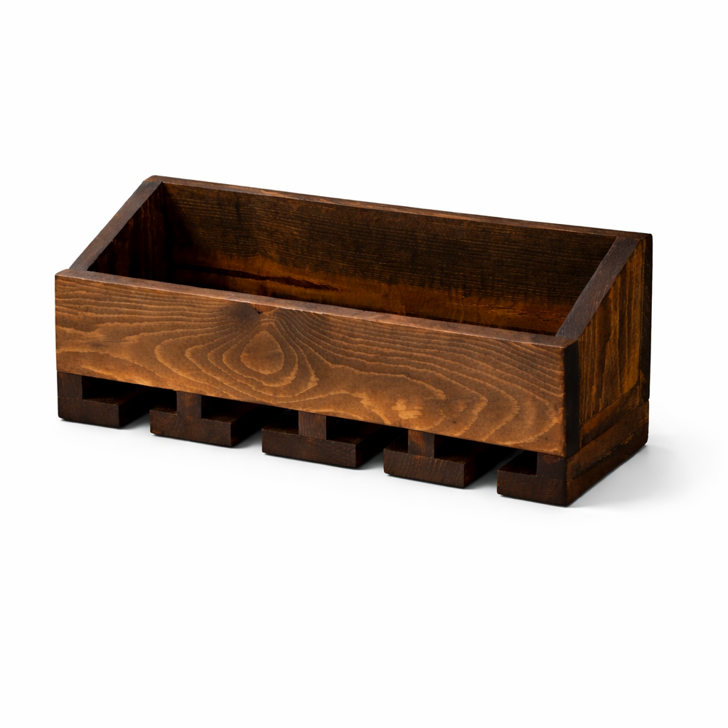 Solid wood handmade wall-mounted wine rack with floating shelf and hanging stemware holder in modern rustic style.