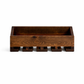 Solid wood handmade wall-mounted wine rack with floating shelf and hanging stemware holder in modern rustic style.