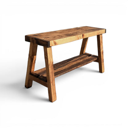 Farmhouse Olive Branch Solid Pine Wood Entry Bench: Handcrafted Rustic Entryway Seating – Solid Pine Wood Farmhouse Bench