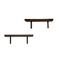 Two dark wooden shelves on a white background