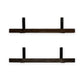 Two dark wooden shelves with brackets on a white background
