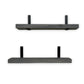 Two black wall shelves with brackets on a white background