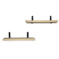 Two wooden shelves with black brackets on a white background
