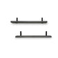 Two black wall shelves with brackets on a white background