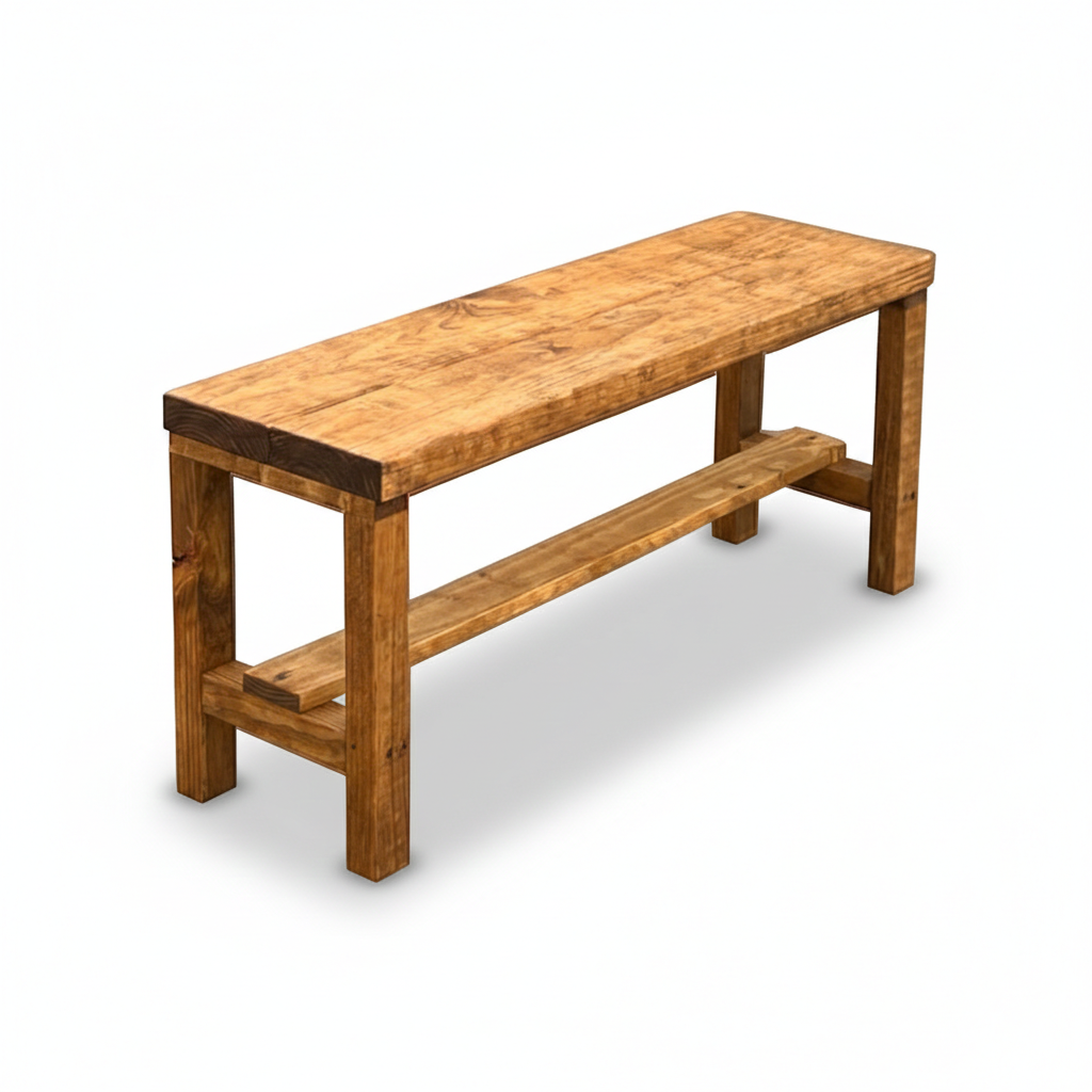 Rustic solid wood entryway bench in grey and white, handmade wood furniture with modern rustic style.