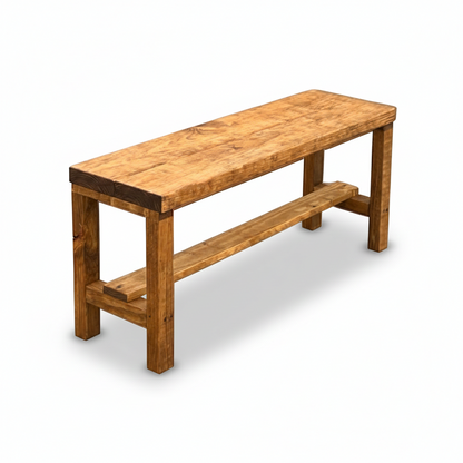 Rustic solid wood entryway bench in grey and white, handmade wood furniture with modern rustic style.
