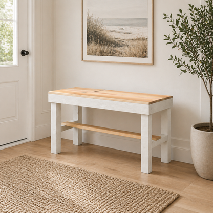 Rustic Wood Small Entryway Bench: Handcrafted Solid Wood Compact Bench – Farmhouse Mudroom Seating