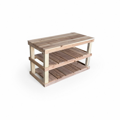 Rustic Wood Entryway Two-Tier Shoe Rack Bench
