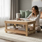 Farmhouse Rustic Wood Living Room Coffee Table with Shelf