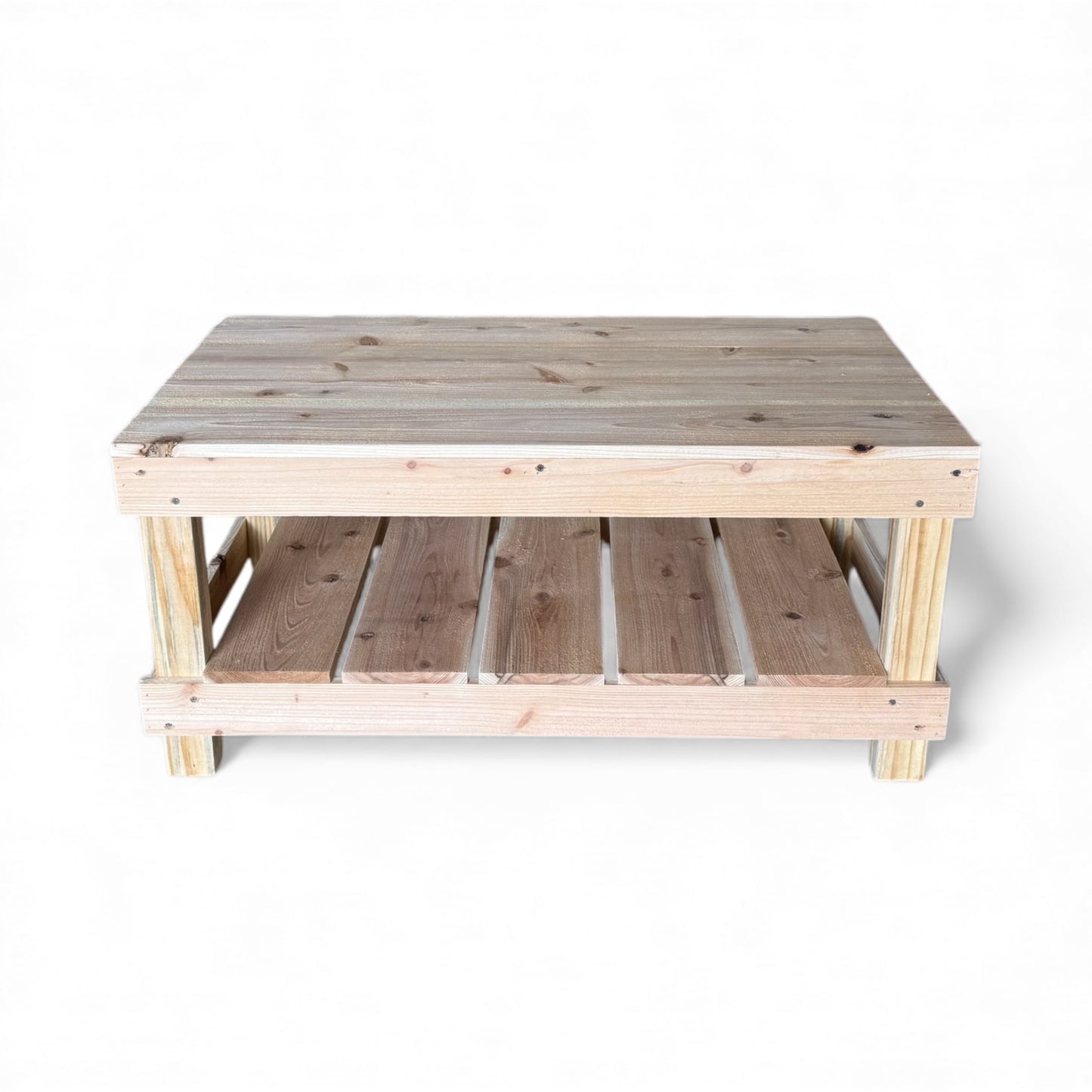 Farmhouse Rustic Wood Living Room Coffee Table with Shelf