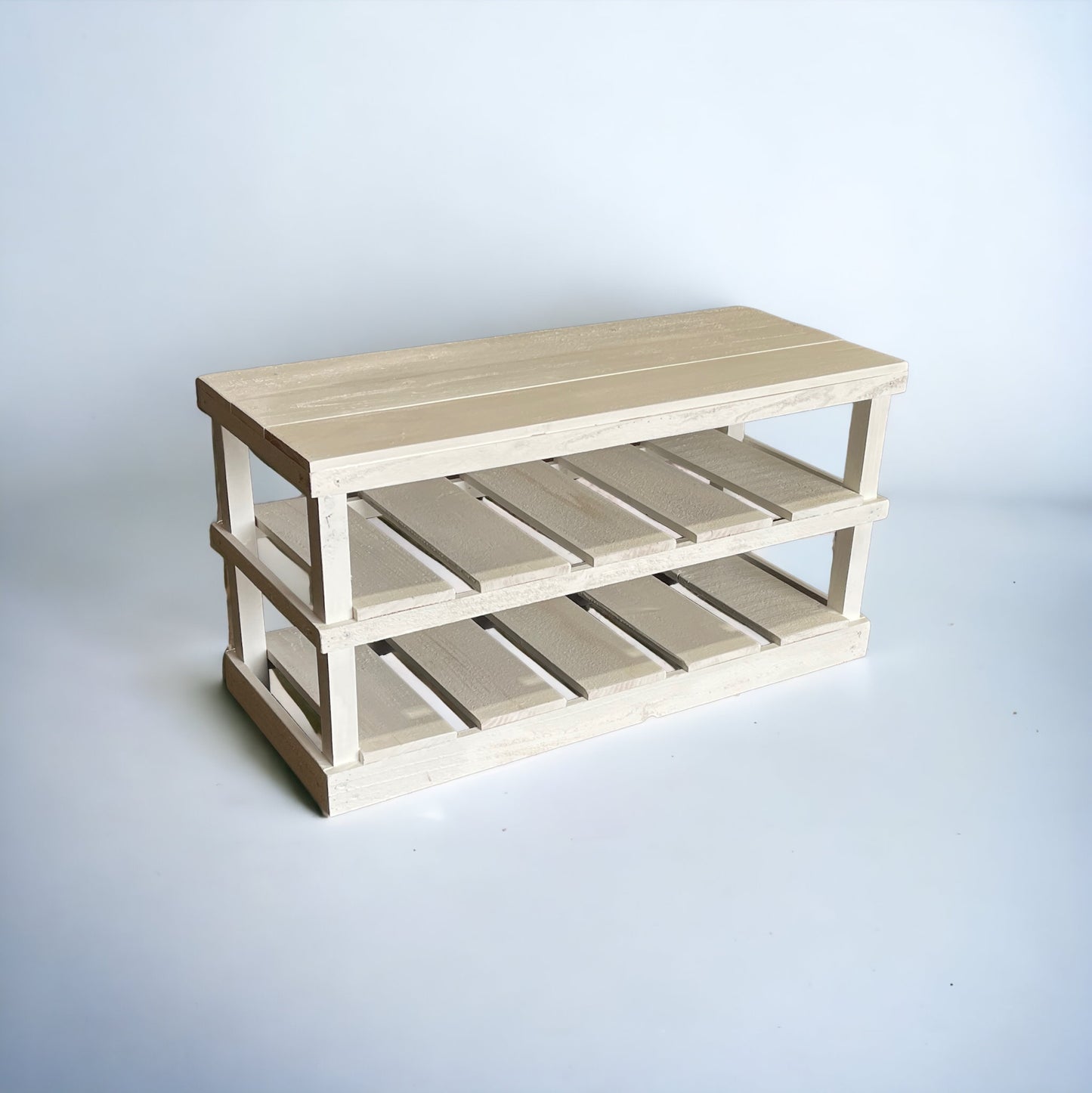 Rustic Wood Entryway Two-Tier Shoe Rack Bench