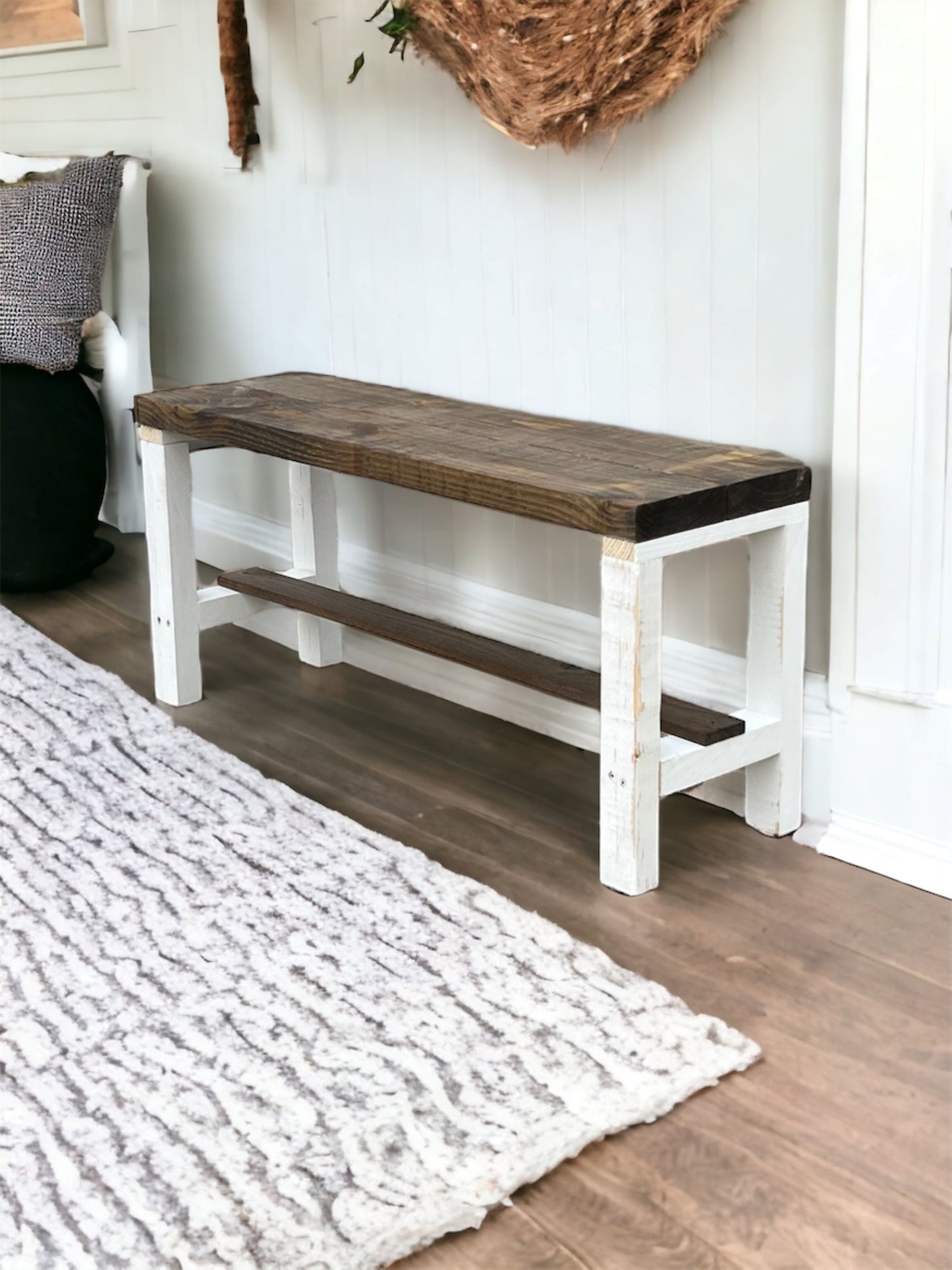 Rustic Bella Real Solid Wood Entryway Accent Bench