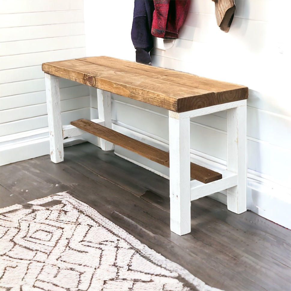 Rustic Bella Real Solid Wood Entryway Accent Bench