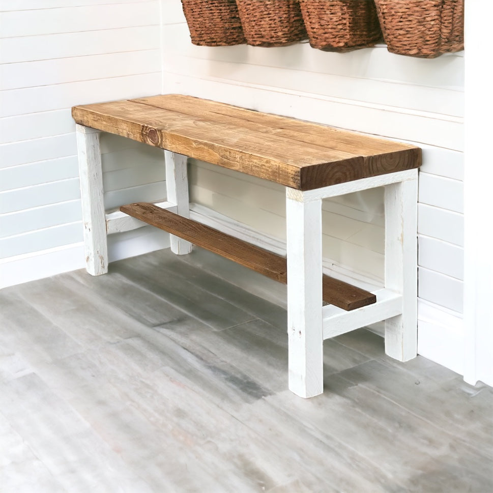 Rustic Bella Real Solid Wood Entryway Accent Bench