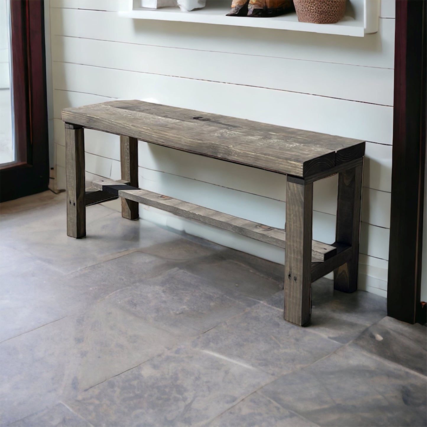 Rustic Bella Real Solid Wood Entryway Accent Bench