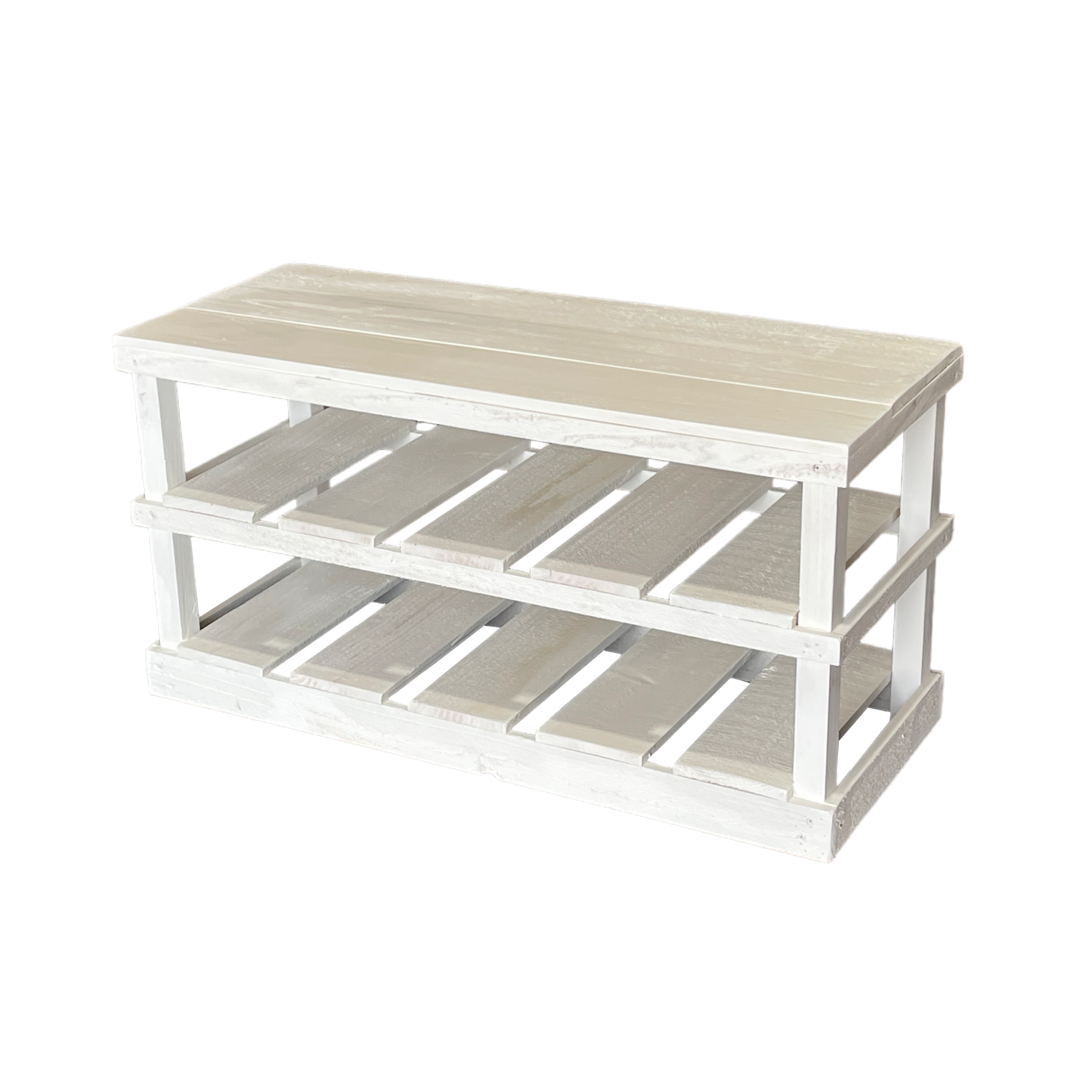 Rustic Wood Entryway Two-Tier Shoe Rack Bench