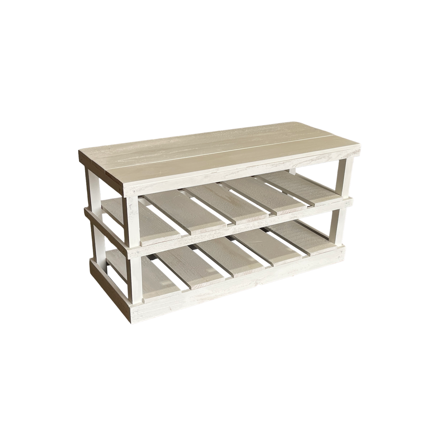 Rustic Wood Entryway Two-Tier Shoe Rack Bench