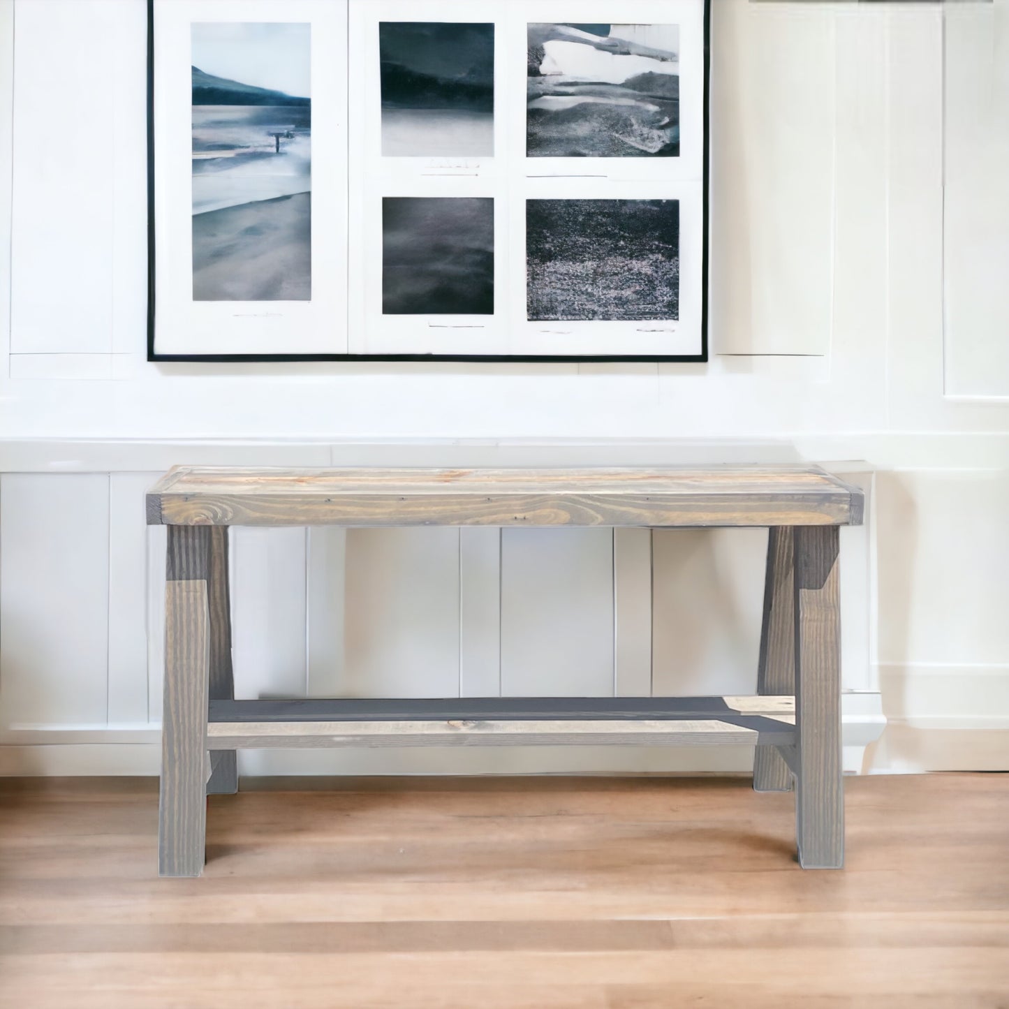 Farmhouse Olive Branch Solid Pine Wood Entry Bench: Handcrafted Rustic Entryway Seating – Solid Pine Wood Farmhouse Bench