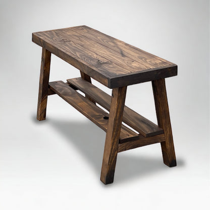 Farmhouse Olive Branch Solid Pine Wood Entry Bench: Handcrafted Rustic Entryway Seating – Solid Pine Wood Farmhouse Bench