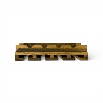 Handmade solid wood wine rack with hanging slots for stemware, modern rustic floating shelf in dark walnut.