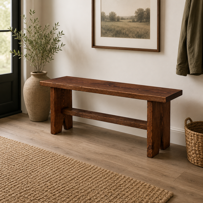 Timberline Entry Bench | Handmade Solid Wood Farmhouse Bench | Rustic Bedroom, Entryway & Hallway Seating