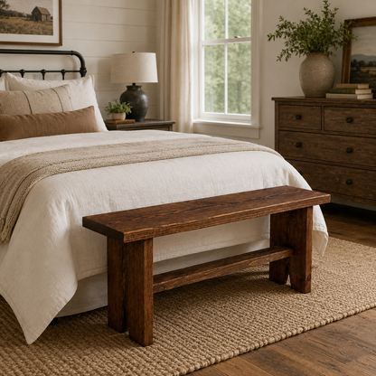 Timberline Entry Bench | Handmade Solid Wood Farmhouse Bench | Rustic Bedroom, Entryway & Hallway Seating