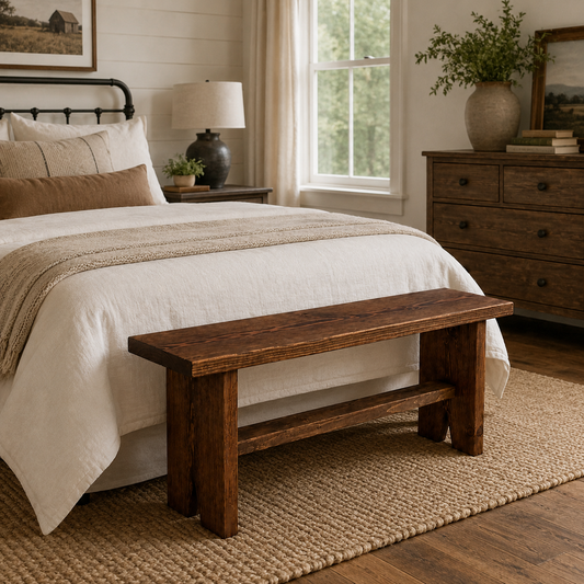 Timberline Entry Bench | Handmade Solid Wood Farmhouse Bench | Rustic Bedroom, Entryway & Hallway Seating