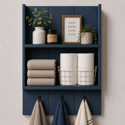 Burkstone Bathroom Shelf with Hooks | Rustic Wall Storage Organizer