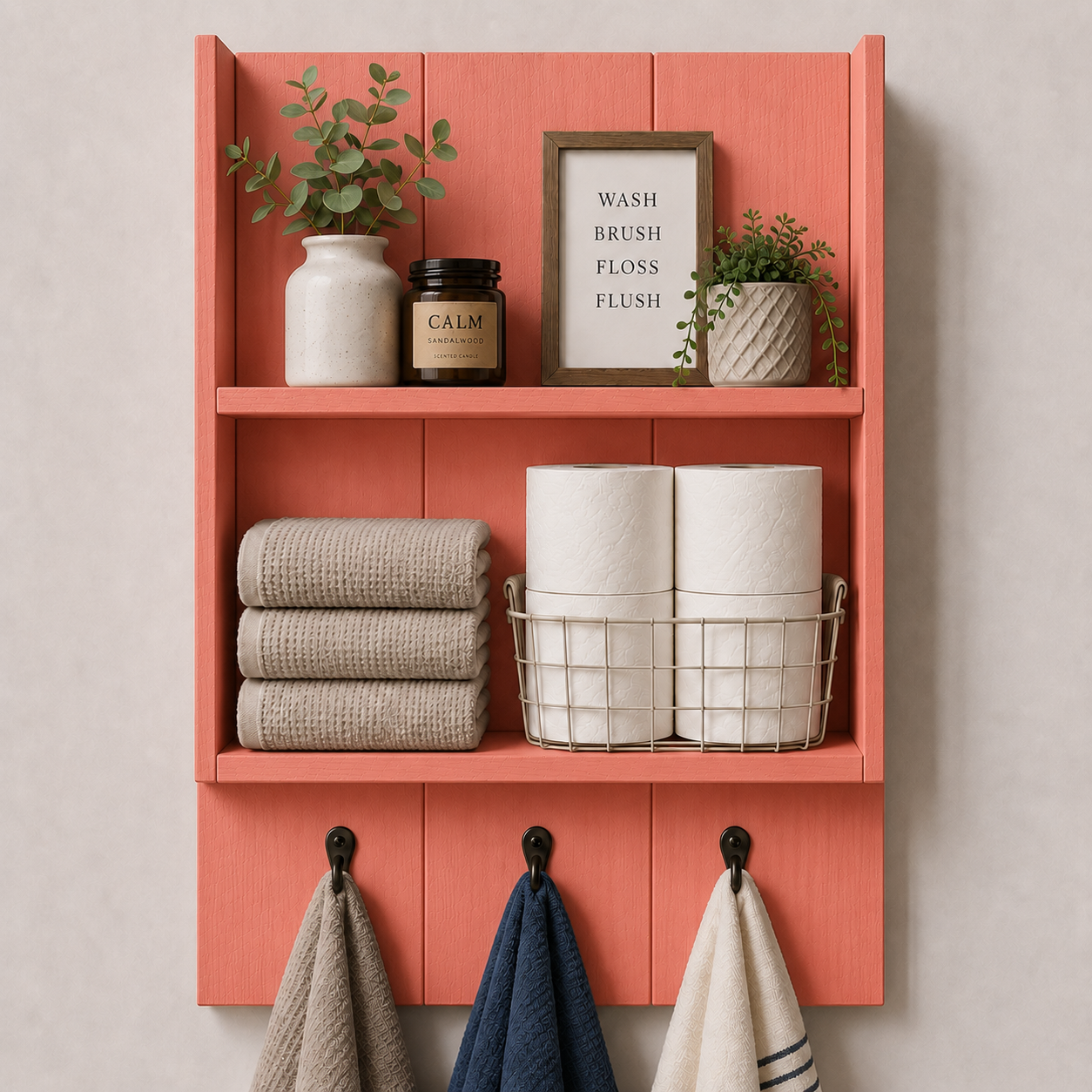 Burkstone Bathroom Shelf with Hooks | Rustic Wall Storage Organizer