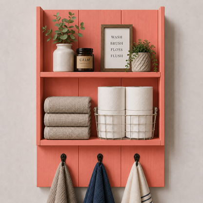 Burkstone Bathroom Shelf with Hooks | Rustic Wall Storage Organizer